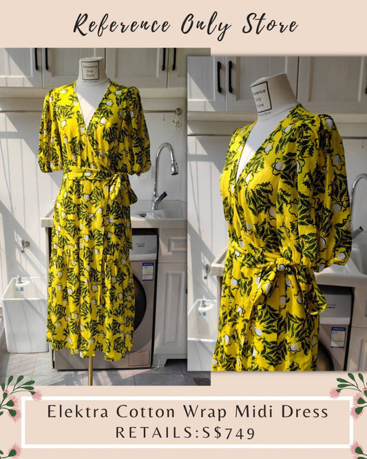 DVF Elektra Yellow Cotton Wrap Midi Dress