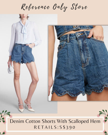 SP denim cotton Shorts with scalloped hem