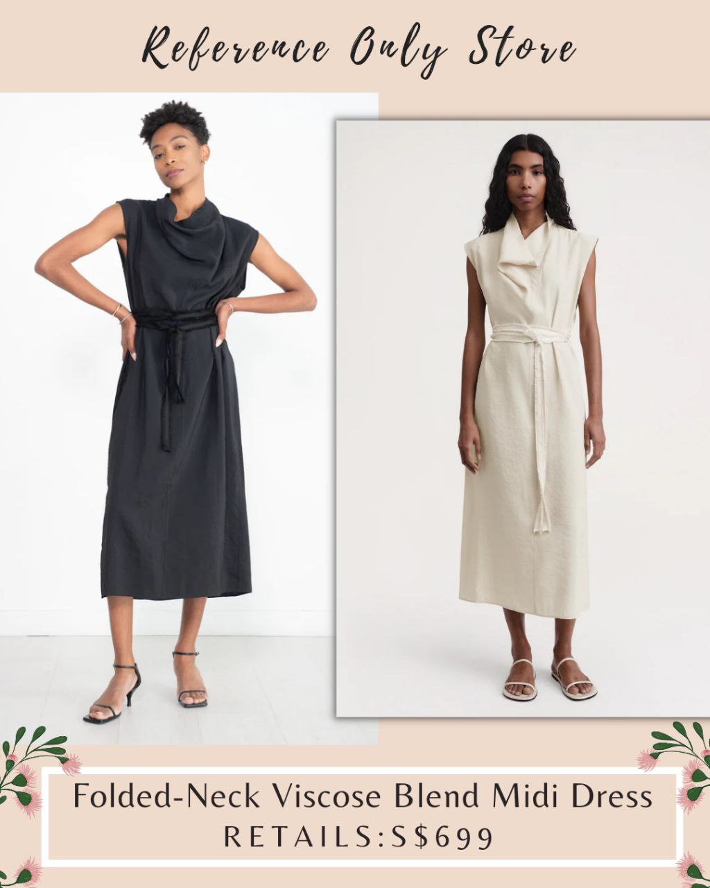 Tot Folded Neck Viscose blend Midi dress