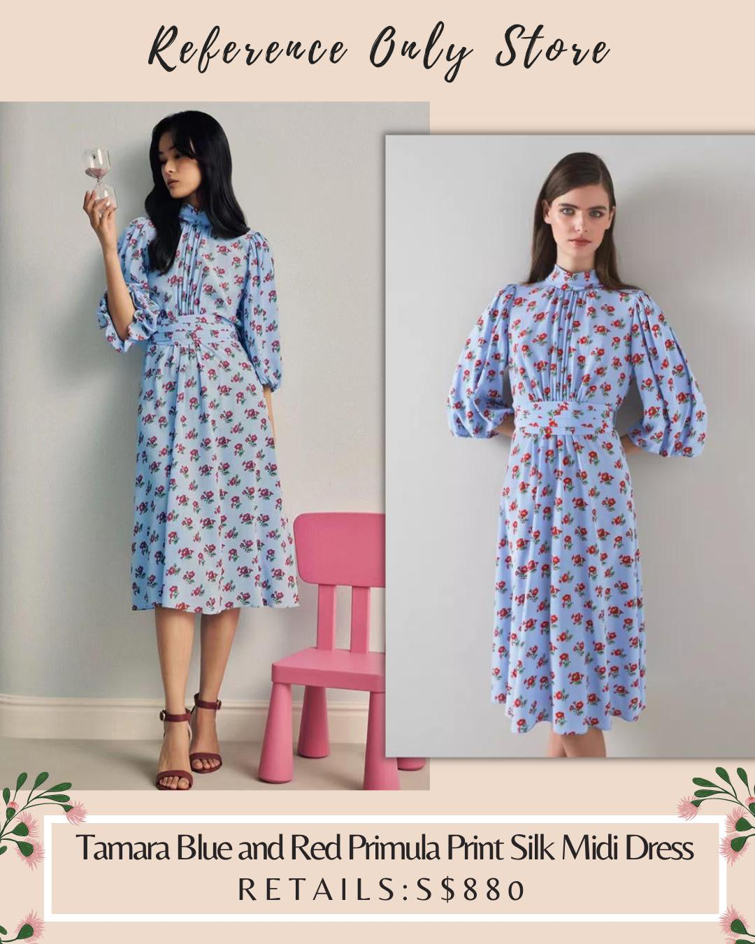 LKB Tamara Blue and Red Primula Print Silk Midi Dress