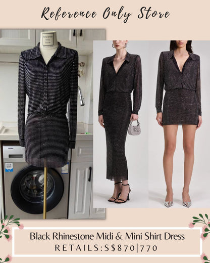 Sp Black Rhinestone Mini | Midi Dress