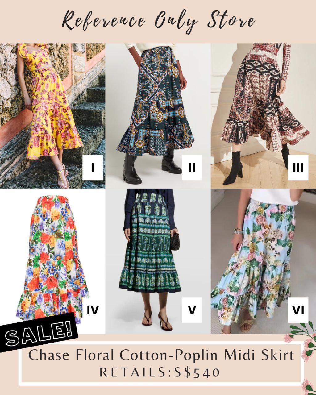 Sale! CC Chase floral cotton poplin midi skirt
