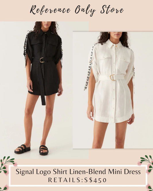 readystock last piece! AJ Signal Logo shirt linen blend mini dress