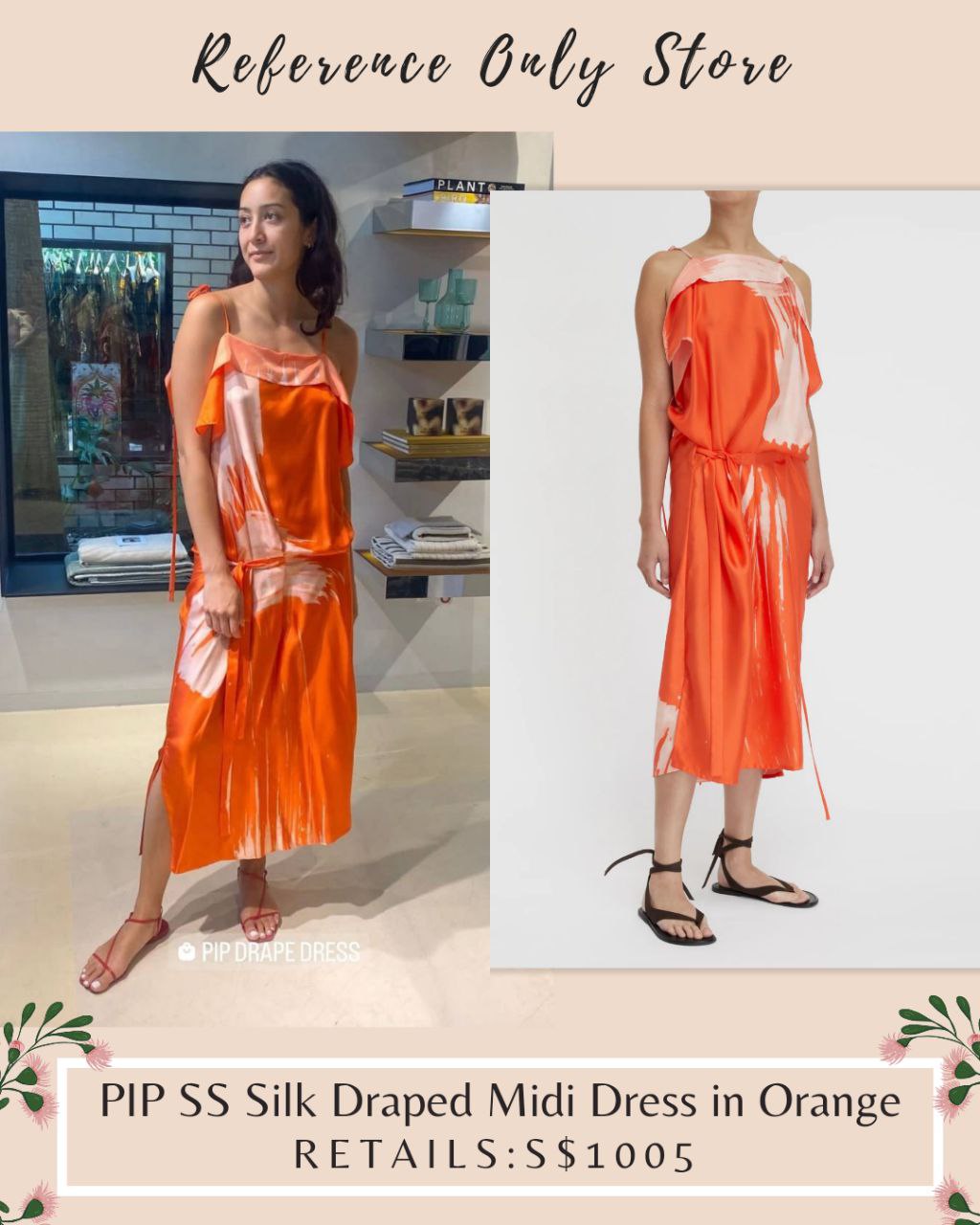 LM Pip SS Silk draped midi dress in orange