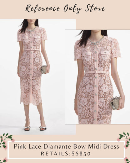 SP Pink Lace Diamante Bow Midi Dress