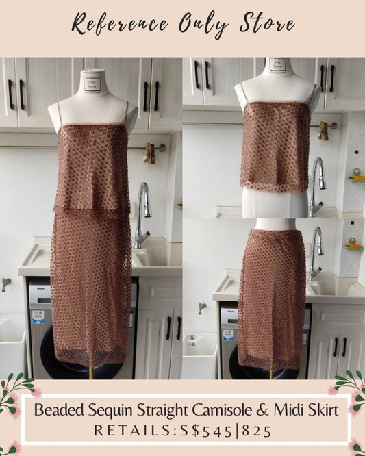 VC Beaded Sequin Straight Neck camisole & midi skirt