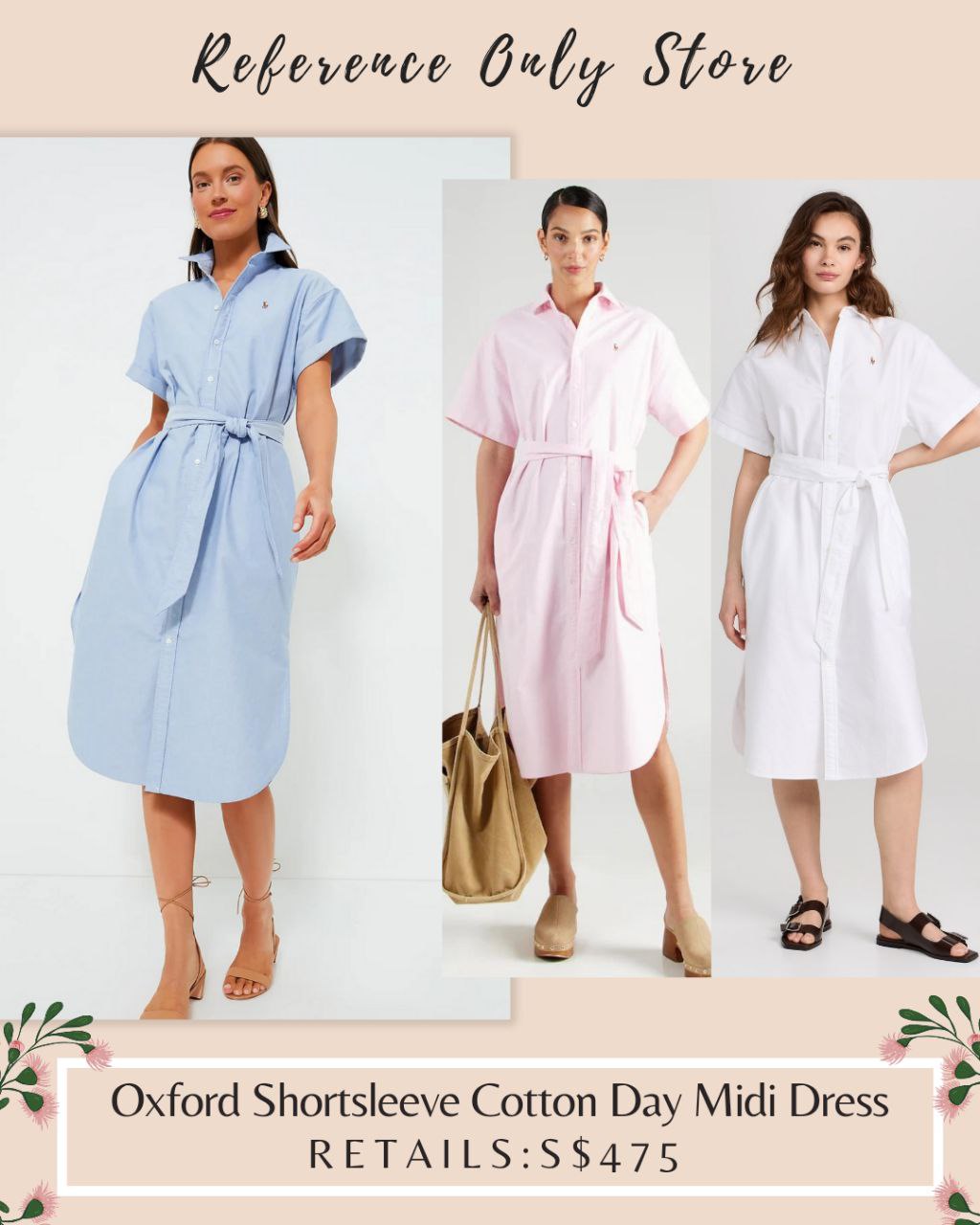 RL Oxford Short sleeve Cotton  Day Midi Dress