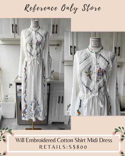 AM Willa Embroidered Cotton Shirt Midi Dress