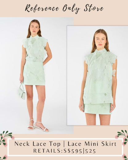 Oro Green Neck Lace Top | Mini Skirt