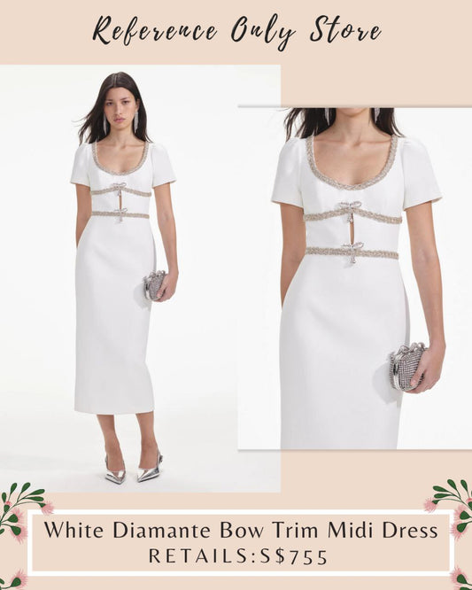 sp white diamante bow trim midi dress