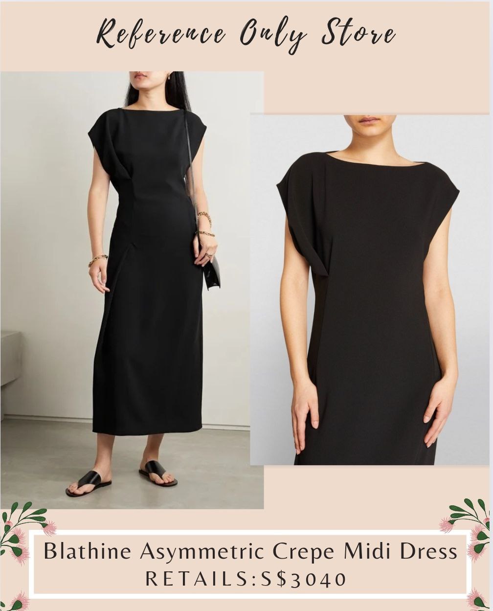 TR Blathine asymmetric crepe midi dress in black