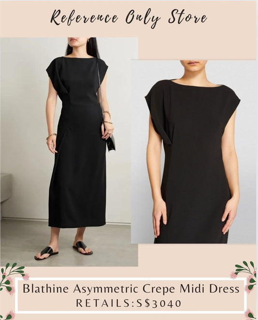 TR Blathine asymmetric crepe midi dress in black