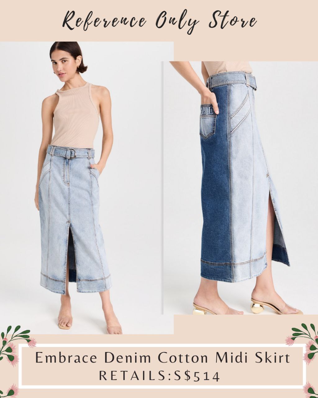 AJ Embrace Denim Cotton Midi Skirt