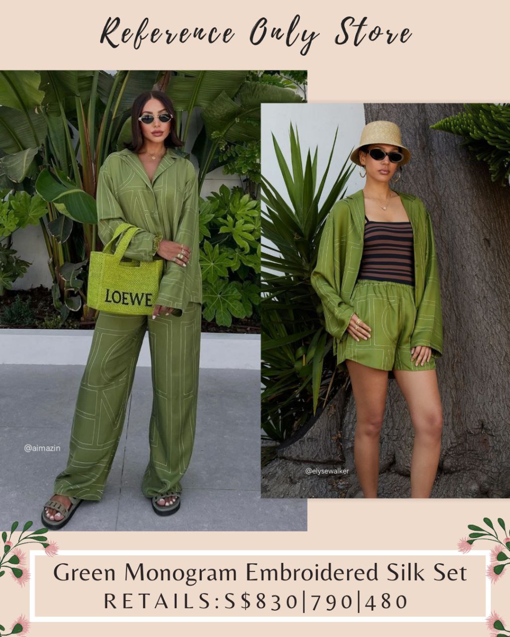 Readystock! Tot Green Monogram Embroidered silk set