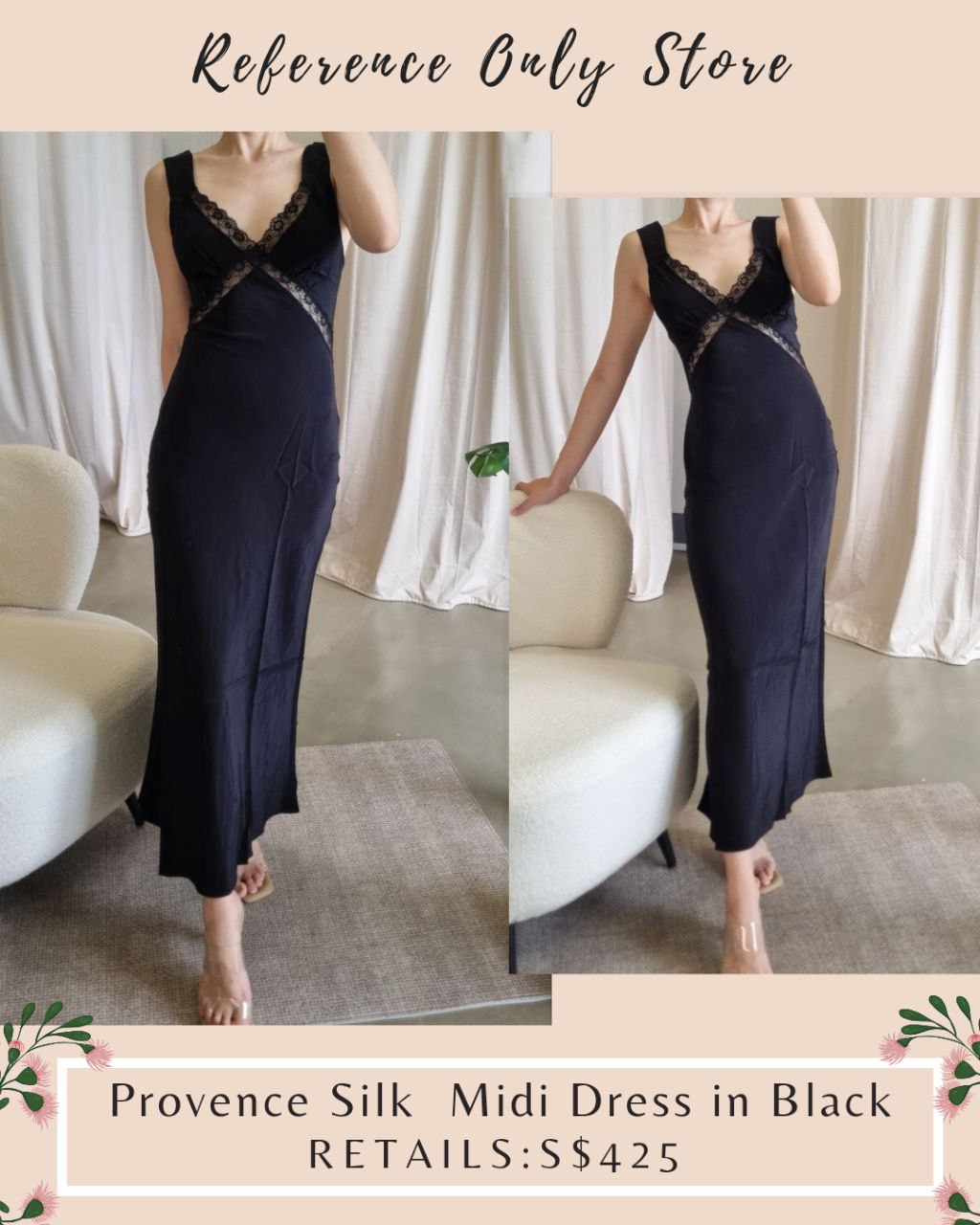 Readystock! Ref Provence Silk Black Midi dress