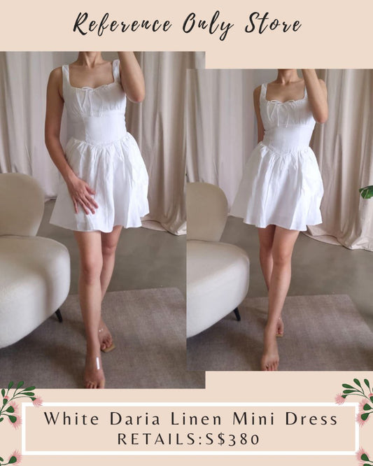 Ref White Daria Mini Linen Dress