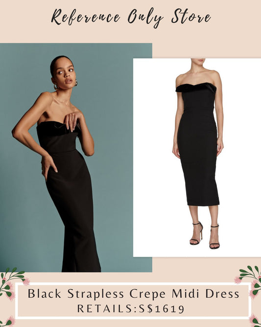 RM Black Strapless Crepe Midi Dress