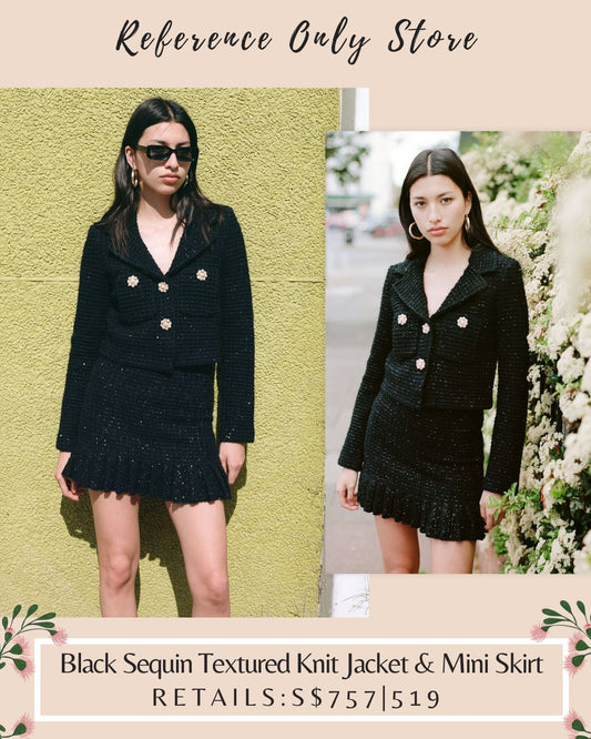 SP Black Sequin Textured jacket and mini skirt