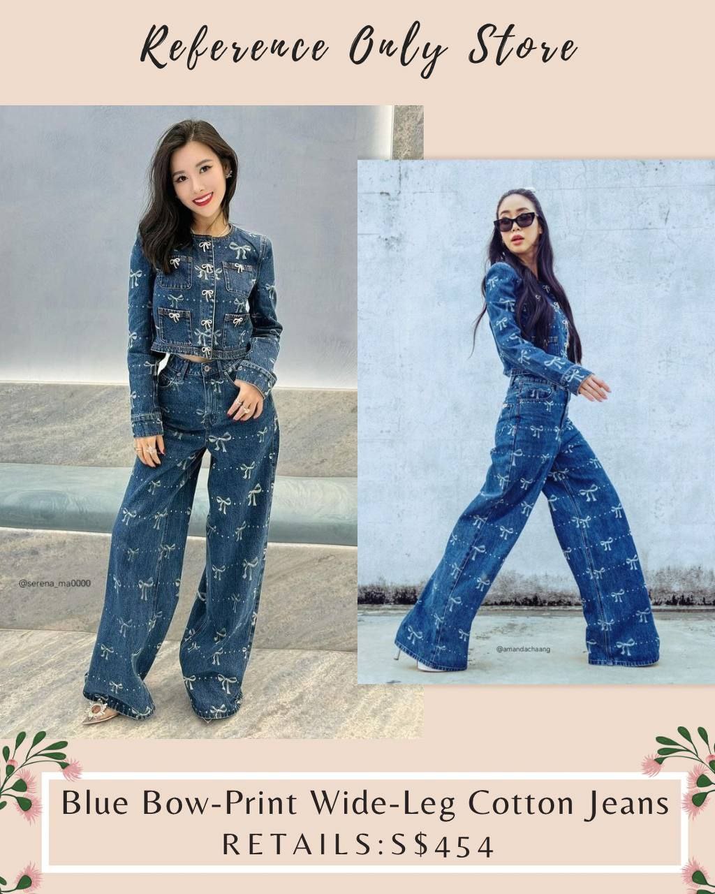 SP Blue Bow print wide leg cotton jeans