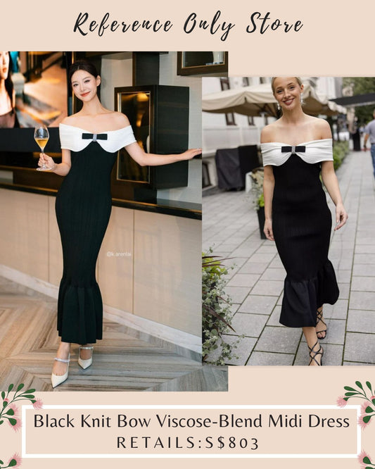 SP Black Bow Knit Viscose Blend Midi Dress