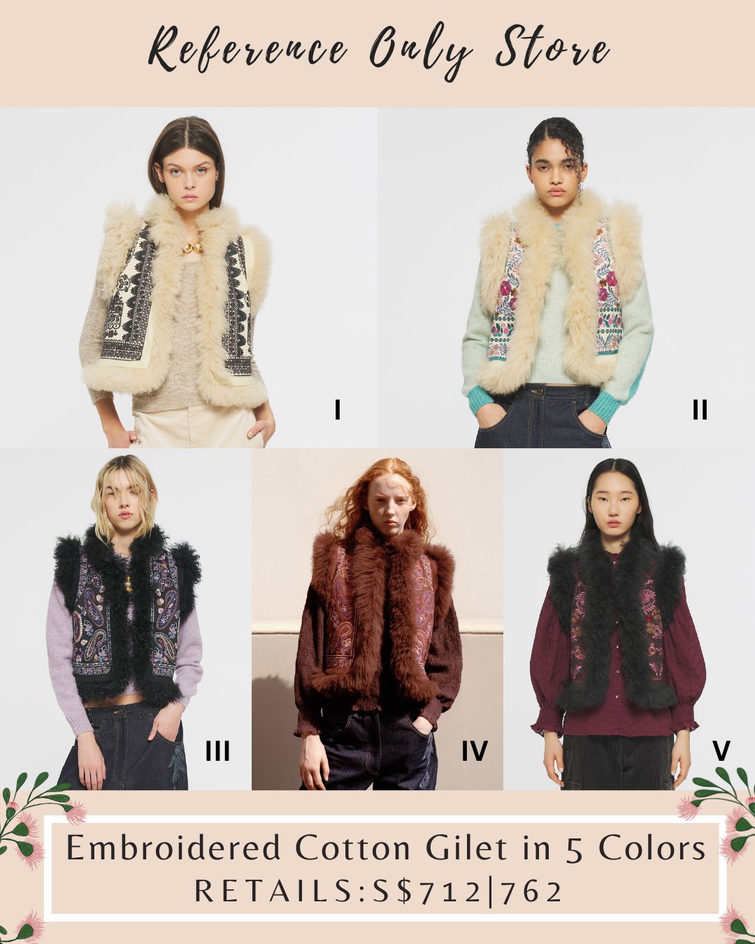 AB Embroidered Sheep Wool Cotton Gilet in 5 colors