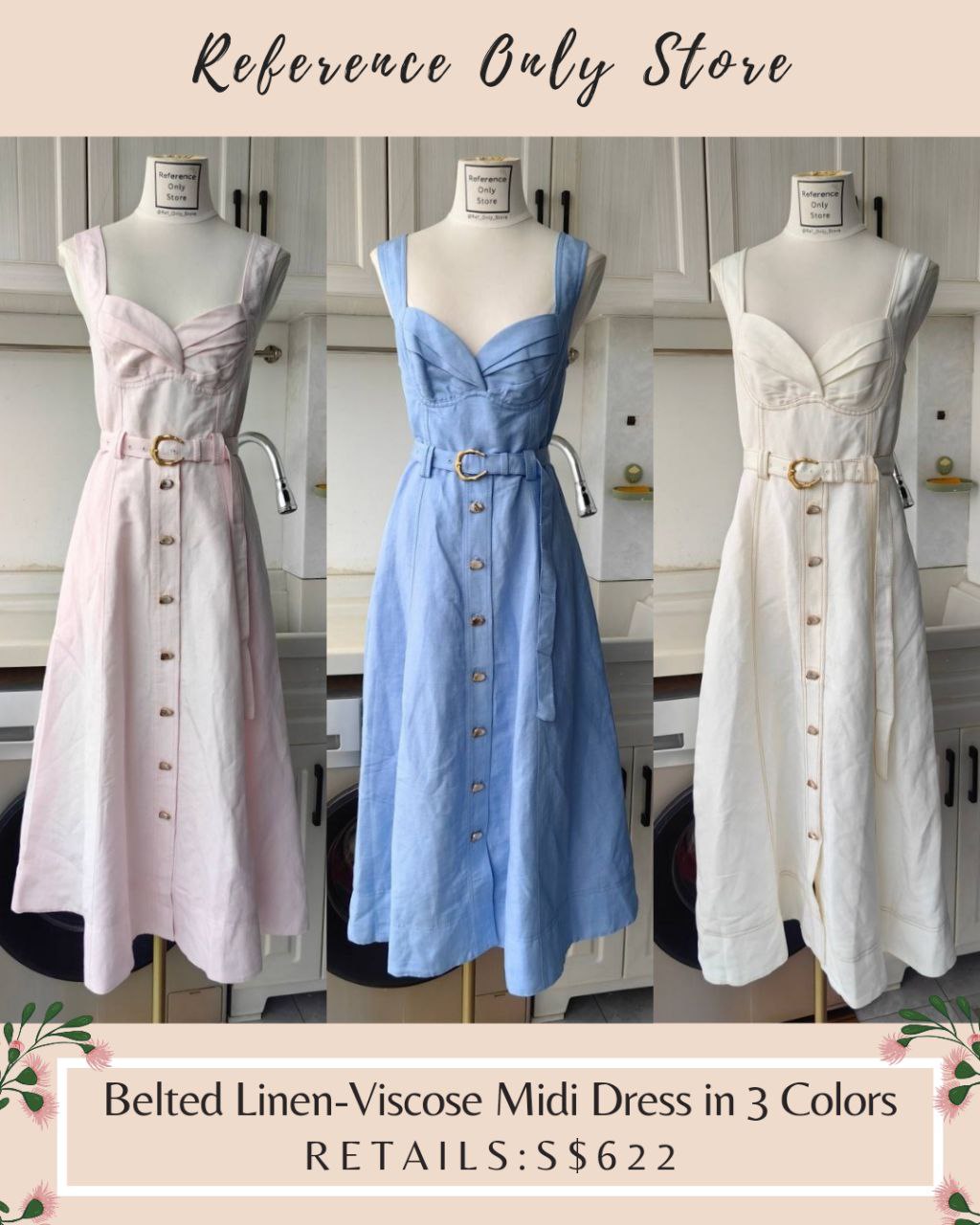 AJ Belted Linen Viscose Midi Dress in 3 colors