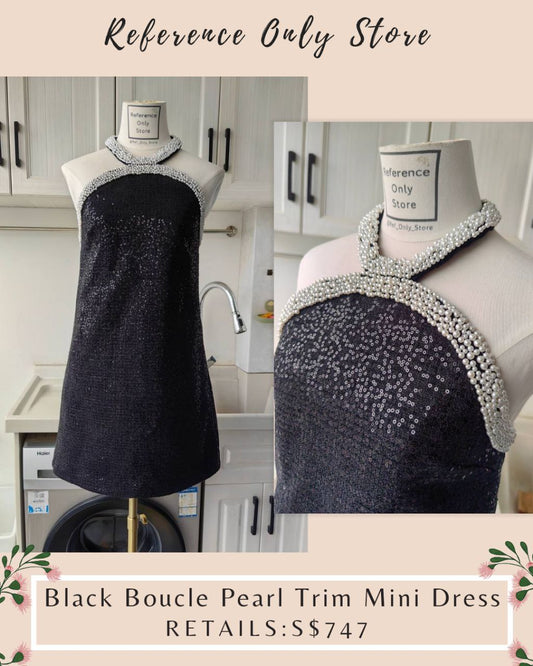 SP Black Boucle Pearl Trim Mini Dress