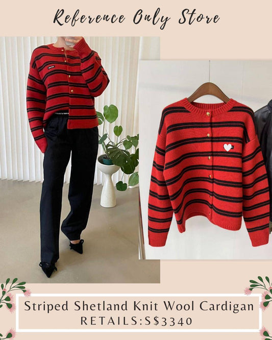 MM Striped Shetland Knit Wool Cardigan