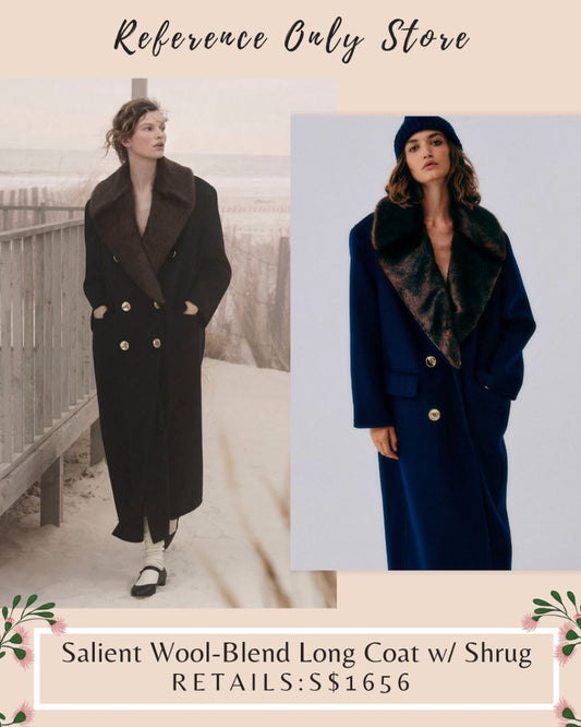 LS Salient Wool Blend Long Coat with shrug