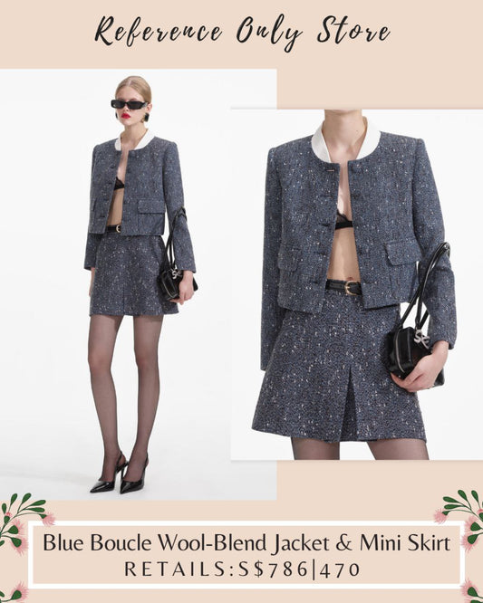 SP Blue Boucle Wool Blend jacket and mini skirt