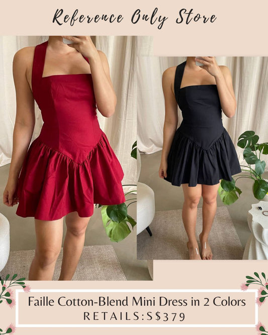 2 color! Hs Mini Black / red Faille cotton blend halter dress