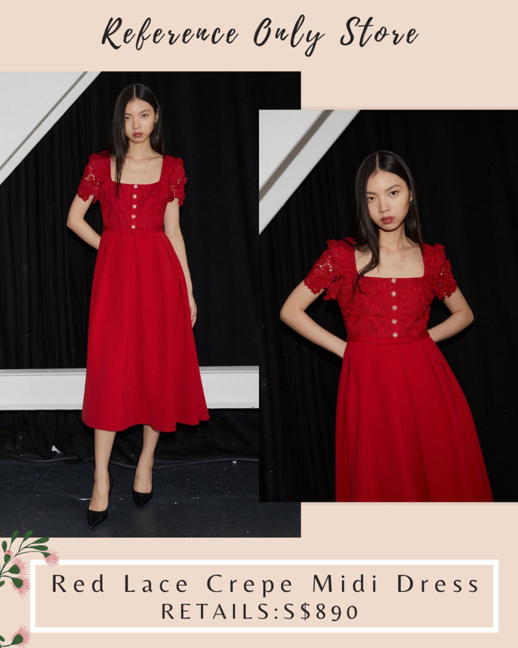 SP Red Lace Crepe Midi Dress