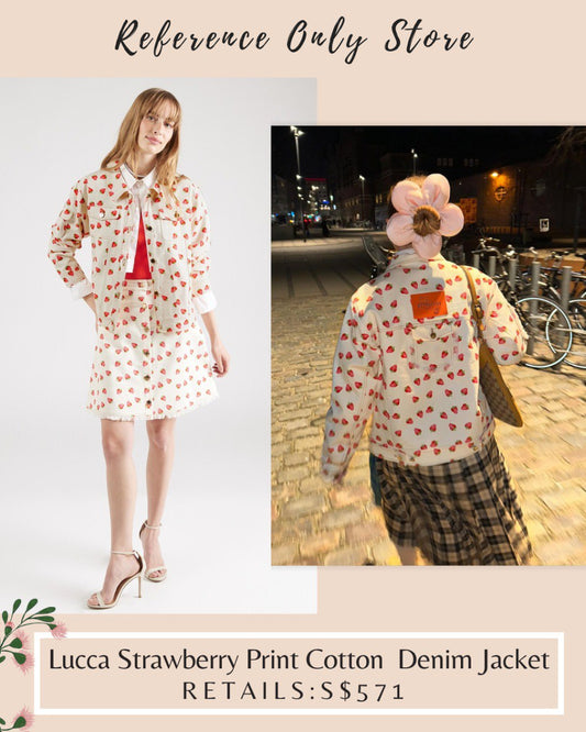 HMS Lucca strawberry print cotton denim jacket