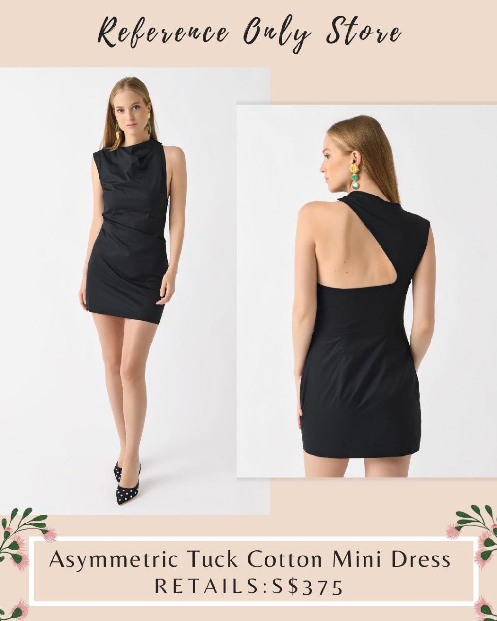 SA Asymmetric Tuck Cotton Mini Dress