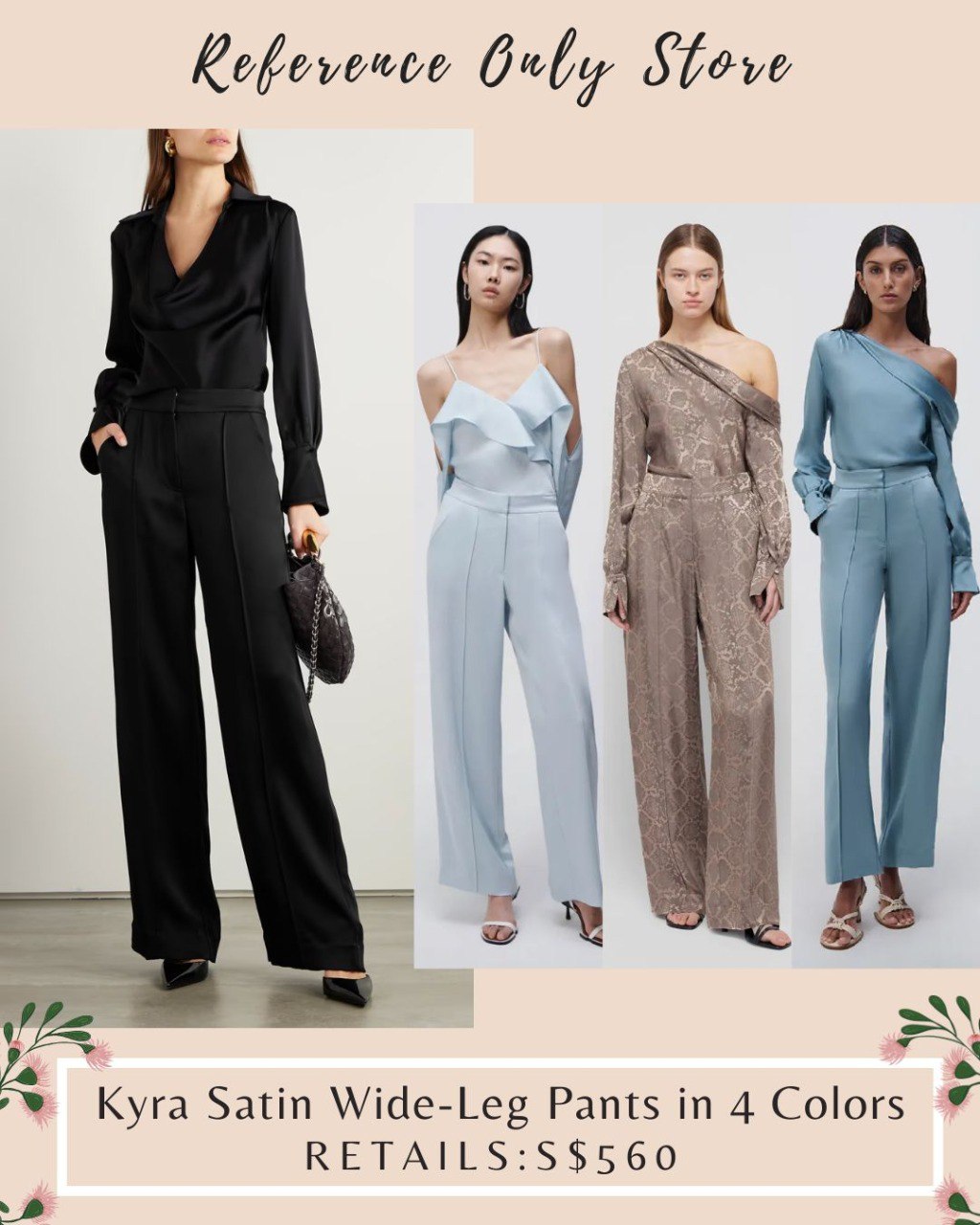 JS Kyra satin wide leg pants in 4 colors