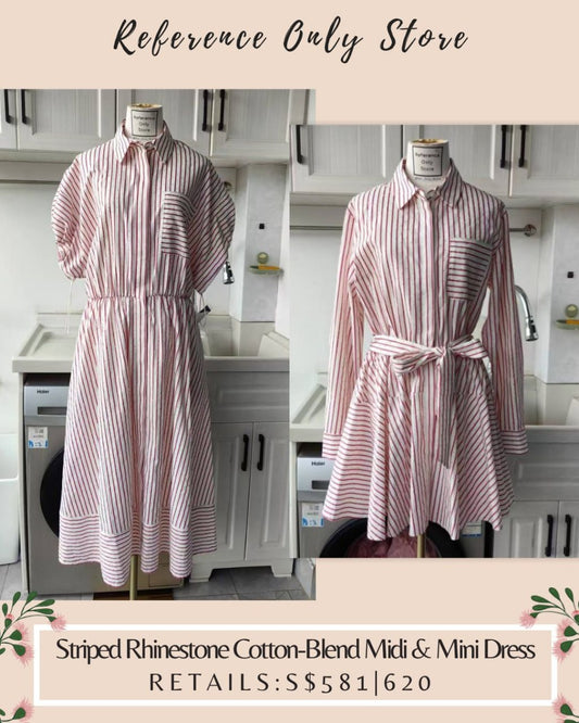 MJ Striped Rhinestone cotton blend midi & mini dress