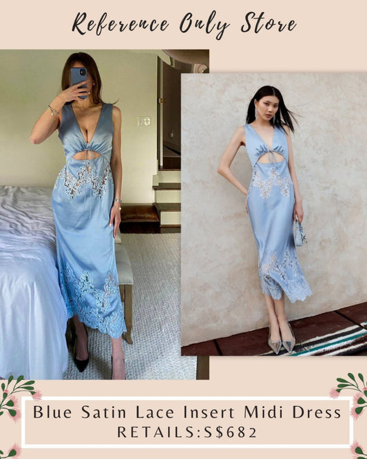 SP Blue satin lace insert midi dress