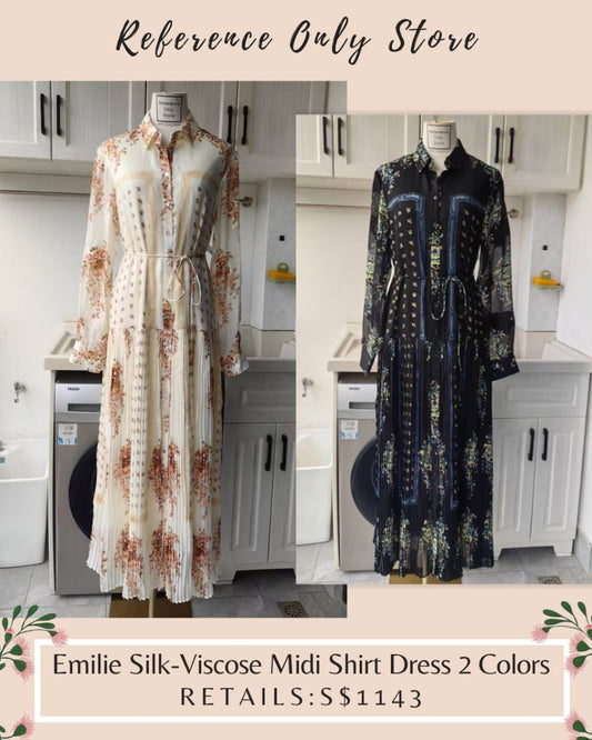 uj Emilie silk viscose blend midi shirt dress in 2 colors