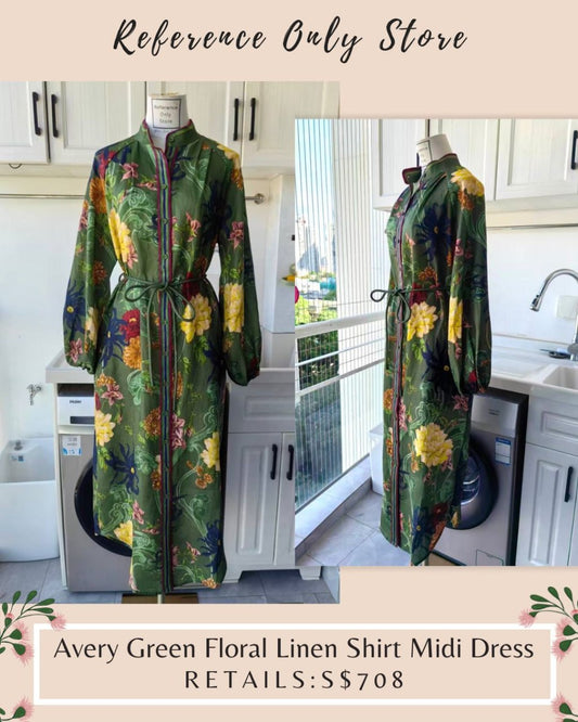AM Avery green floral linen shirt midi dress