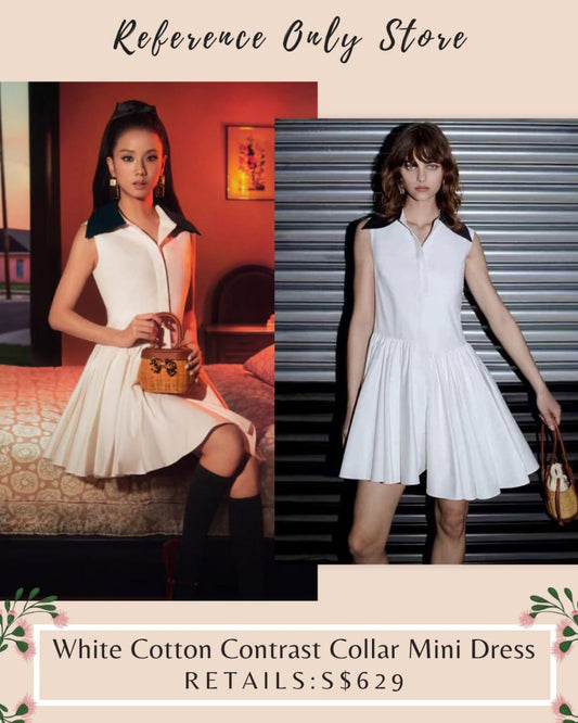 SP Jisoo white cotton contrast collar mini dress
