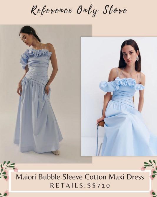 SJ Maiori bubble sleeve blue cotton midi dress
