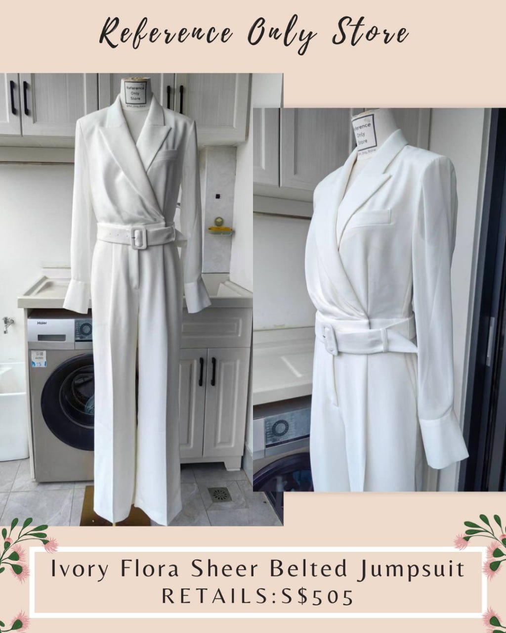 RS Ivory flora sheer belted jumpsuit