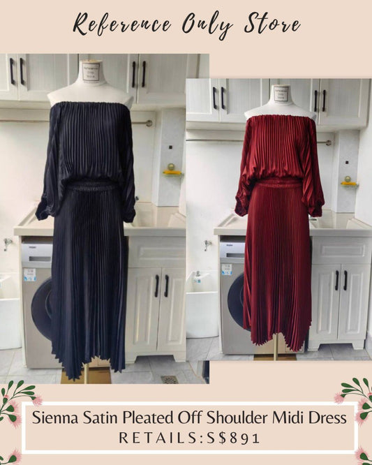 ALC Sienna satin pleated off shoulder midi dress