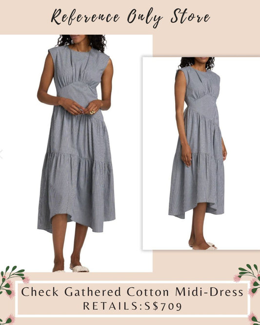 FRA Check gathered cotton midi dress