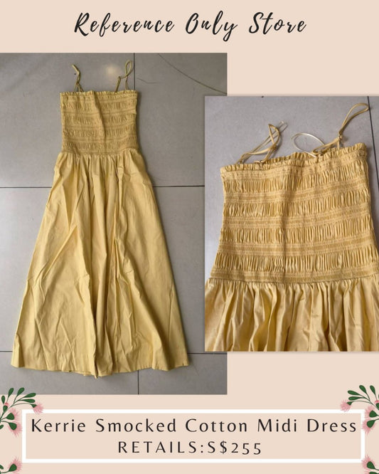 Ref kerrie smocked yellow cotton midi dress