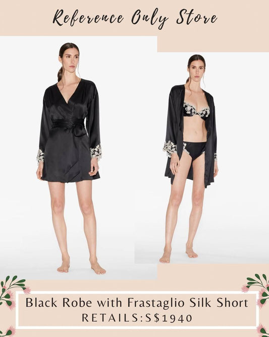 LP Black Silk Short Robe with lace details