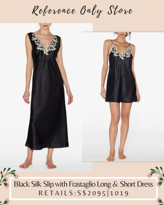 LP Black Silk slip with Frastaglio lae details in long and short dress