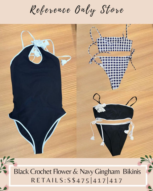 SP Black Crochet Flower and navy gingham bikini one piece swim wear
