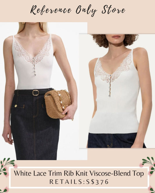 SP White lace trim rib viscose blend top