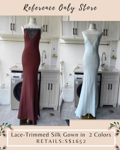 RM lace trimmed silk gown in 2 colors